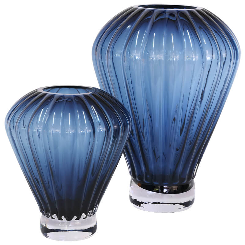 SKY BLUE RIBBED VASE 30CM