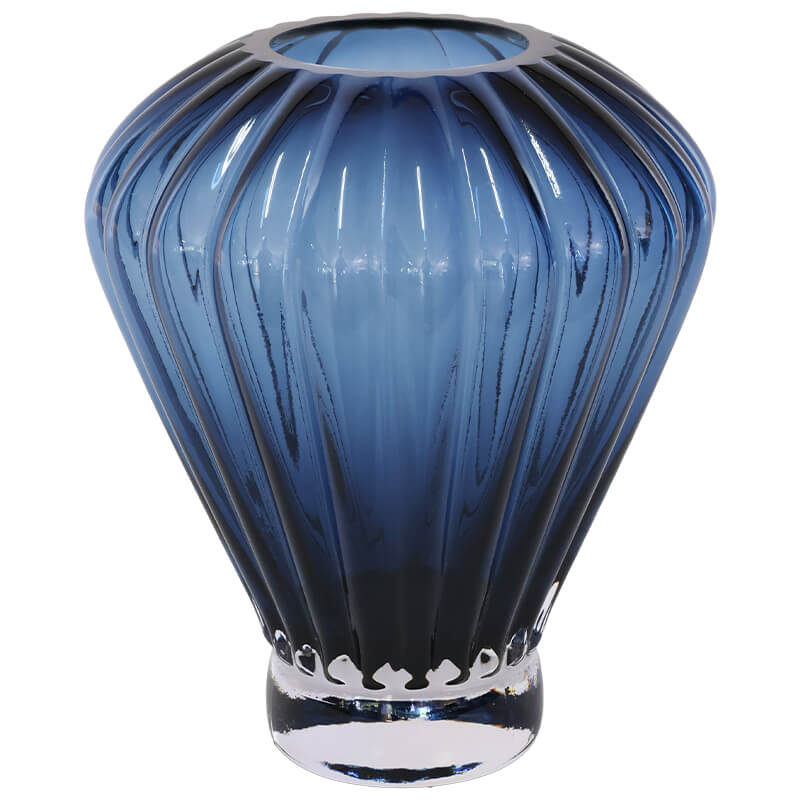 SKY BLUE RIBBED VASE 20CM