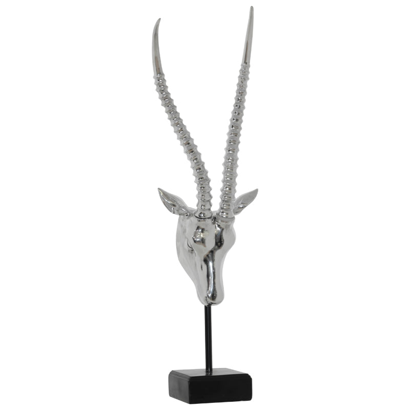 SILVER ANTELOPE HEAD ON PLINTH 78CM