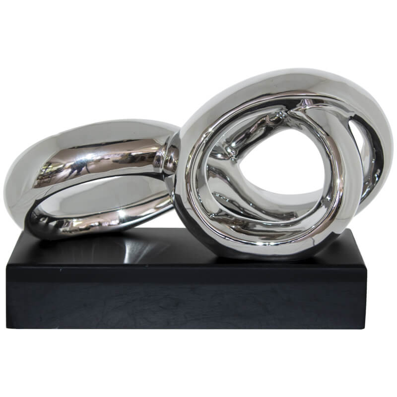 SILVER TWIST SCULPTURE BLK BASE