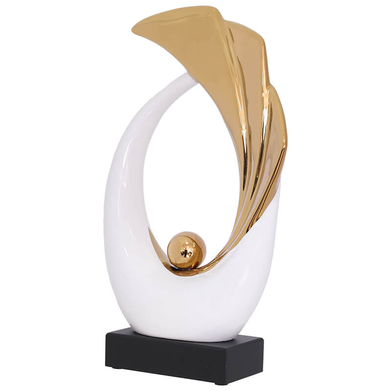 WHITE/GOLD WAVE SCULPTURE 38CM
