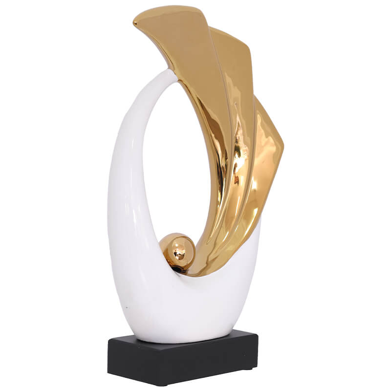 WHITE/GOLD WAVE SCULPTURE 38CM