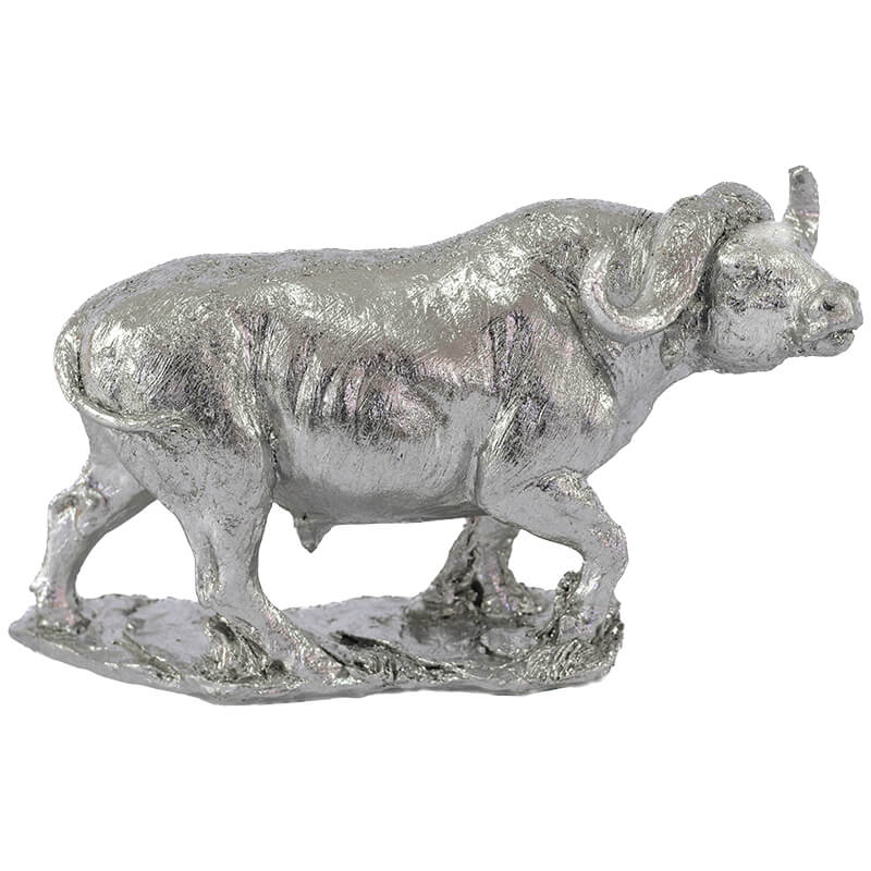 BUFFALO ON PLINTH 19X7X11CM SILVER