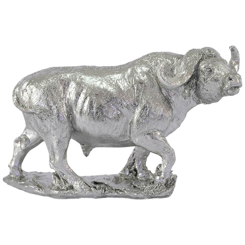 BUFFALO ON PLINTH 19X7X11CM SILVER