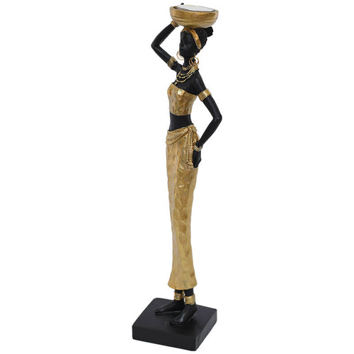 AFRICAN LADY BASKET ON HEAD 37CM WITH TEA LIGHT