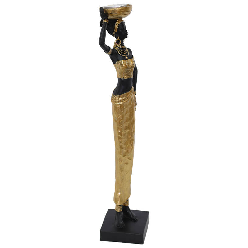 AFRICAN LADY BASKET ON HEAD 37CM WITH TEA LIGHT