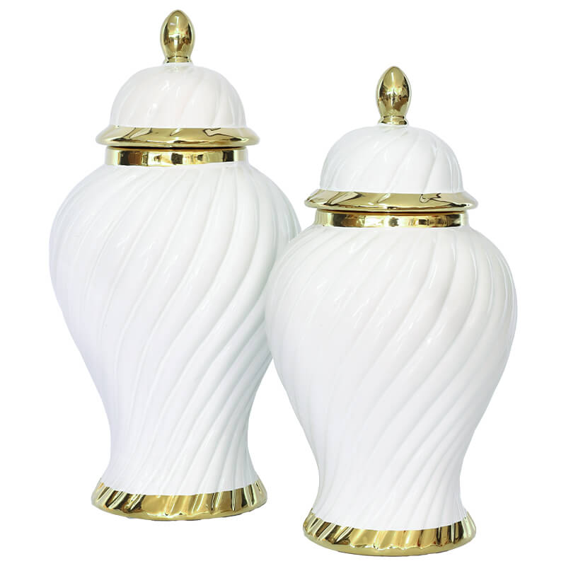 WHITE/GOLD SWIRL JAR/LID 40CM