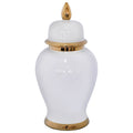 WHITE/GOLD GINGER JAR/LID 40CM