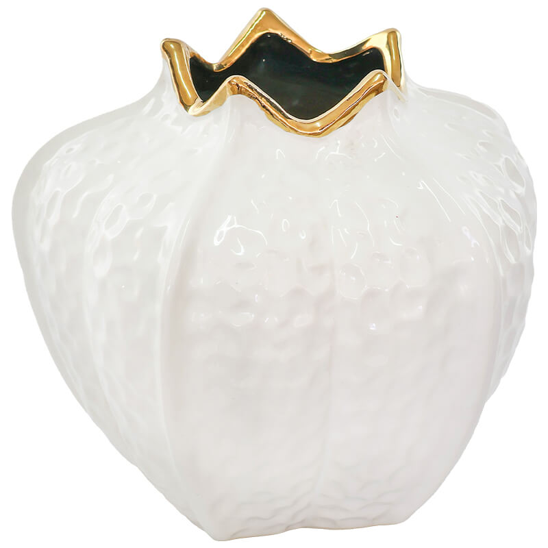 GOLD/WHITE POMEGRANATE VASE 18CM