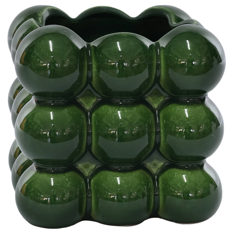 SQUARE GREEN BUBBLE VASE 13X13CM
