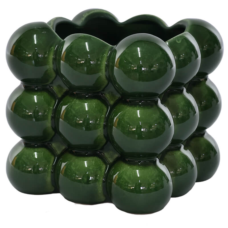 SQUARE GREEN BUBBLE VASE 13X13CM
